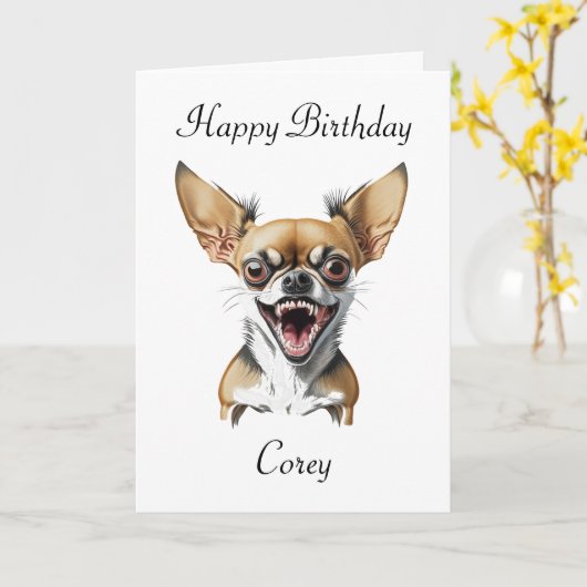 チワパーソナライズされたフアプンスハッピーバースデー カード (黄色い花)