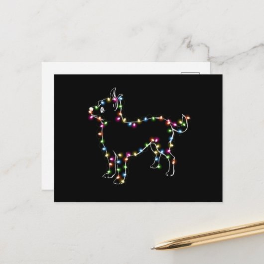 チワフアウィズクリスマスライト愛犬家クリスマス ポストカード (正面/裏面インサイチュ)