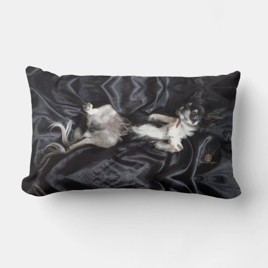 チワフアオンブラックシルク ランバークッション (正面)