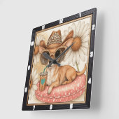 チワフアカウボーイプールパーティー スクエア壁時計 (傾斜)