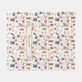 チワフアドッグズポー印刷ハート骨文字パターン フリースブランケット (正面(横))