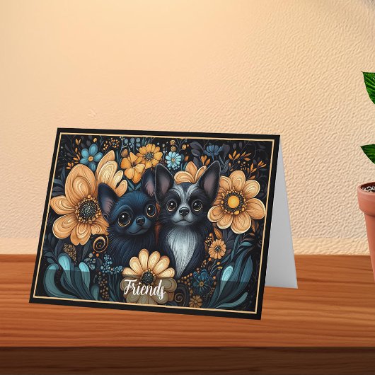 チワフアフレンズアールヌーボーシックノートカード サンキューカード