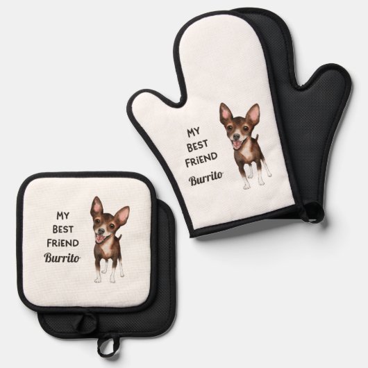 チワフアマイフレンド最高の名前をカスタムする 鍋つかみ&鍋敷きセット (正面/裏面)