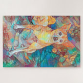 チワホアアートブルーカラフルブラウンドッグポートレートおもしろい ジグソーパズル (横)