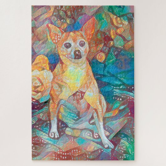 チワホアアートブルーカラフルブラウンドッグポートレートおもしろい ジグソーパズル (縦)