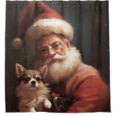 チワホアウィズサンタクロースフェスティバルクリスマス シャワーカーテン (正面)