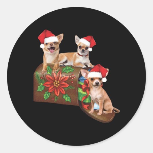 チワホアオンボックスレタークリスマスオーナメントかわいい ラウンドシール (正面)