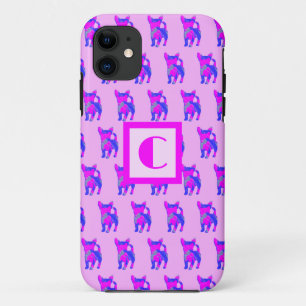 チワホアカワイドッグピンクブルーシルエットモノグラム iPhone 11 ケース