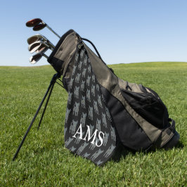 チワホアキュートドッグシルエットY&Bグリッドブラック ゴルフタオル