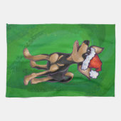 チワホアクリスマスオングリーン キッチンタオル (横)