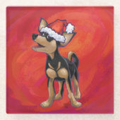 チワホアクリスマスオンレッド ガラスコースター (正面)