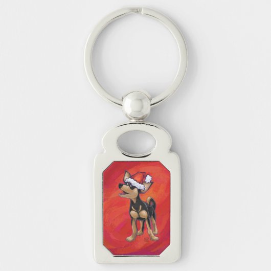 チワホアクリスマスオンレッド キーホルダー (正面)