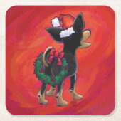 チワホアクリスマスオンレッド スクエアペーパーコースター (正面)