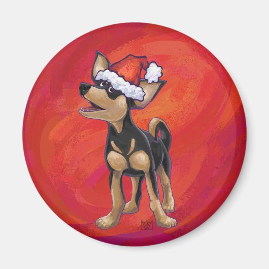 チワホアクリスマスオンレッド マグネット (正面)