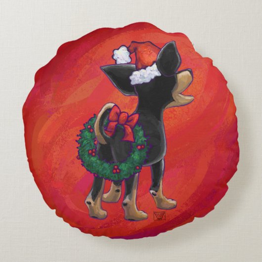 チワホアクリスマスオンレッド ラウンドクッション (裏面)