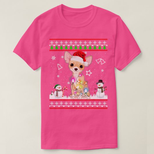 チワホアクリスマスドッグライト Tシャツ (デザイン正面)