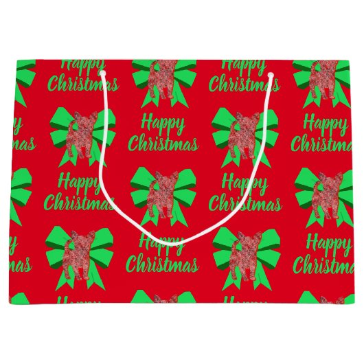 チワホアクリスマスドッグ&グリーンボウラージ抱き枕 ラージペーパーバッグ (正面)