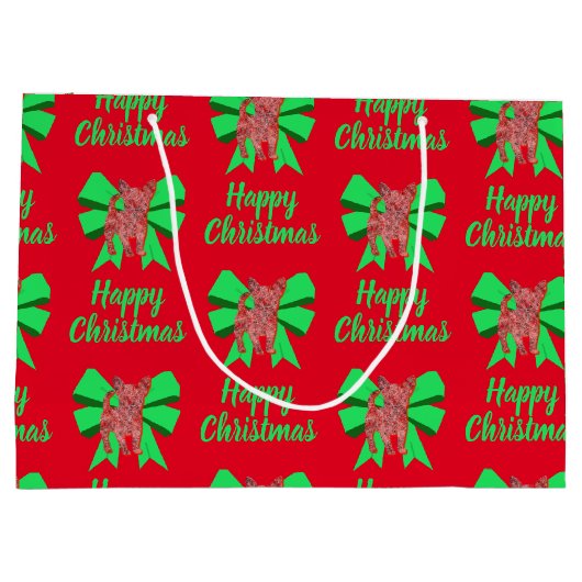 チワホアクリスマスドッグ&グリーンボウラージ抱き枕 ラージペーパーバッグ (裏面)