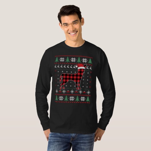 チワホアクリスマスパジャマ赤い格子犬の醜いスウェア Tシャツ (正面フル)