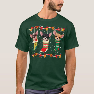 チワホアクリスマスライトおもしろいクリスマスドッグ恋人 Tシャツ