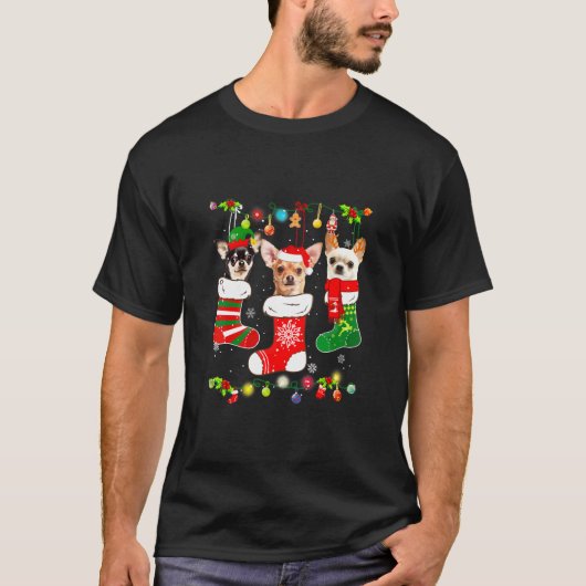 チワホアクリスマスライトギフトおもしろいクリスマスドッグロフ Tシャツ (正面)