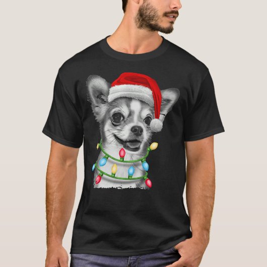 チワホアサンタクリスマスツリーライトクリスマス Tシャツ (正面)