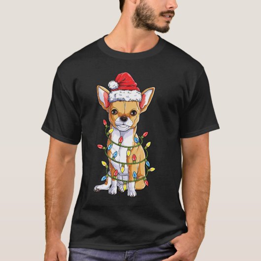 チワホアサンタクリスマスツリーライトズクリスマスギフト Tシャツ (正面)