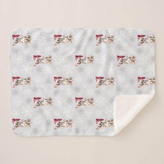 チワホアチドッグインサンタハットグレー シェルパブランケット (正面(横))