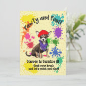 チワホアドッグおもしろいアートバースデーパーティー招待 招待状 (スタンド正面)