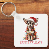 チワホアドッグがクリスマスライトに絡まった キーホルダー (正面)