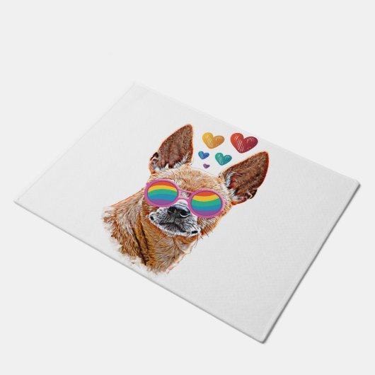 チワホアドッグとハートバレンタインデー投げパイ ドアマット (アングル)