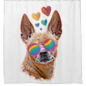 チワホアドッグとハートバレンタインデー シャワーカーテン (正面)