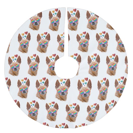 チワホアドッグとハートバレンタインデー ブラッシュドポリエステルツリースカート (正面)