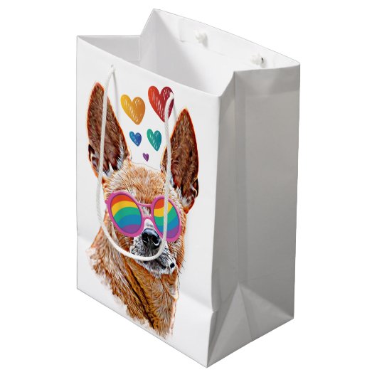 チワホアドッグとハートバレンタインデー ミディアムペーパーバッグ (正面アングル)