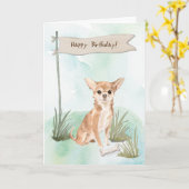 チワホアドッグアンダー誕生日標識 カード (黄色い花)