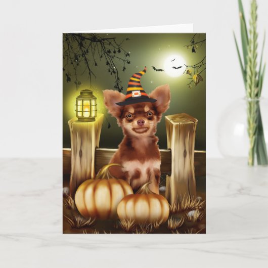 チワホアドッグウィッチハットハロウィーンギフトアイディア カード (正面)