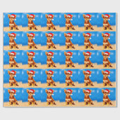 チワホアドッグオンクリスマスハットビーチ ラッピングペーパー (フラット)