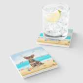 チワホアドッグオンビーチ ストーンコースター (横)