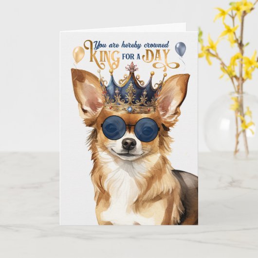 チワホアドッグキングのためのデイおもしろい誕生日 カード (黄色い花)