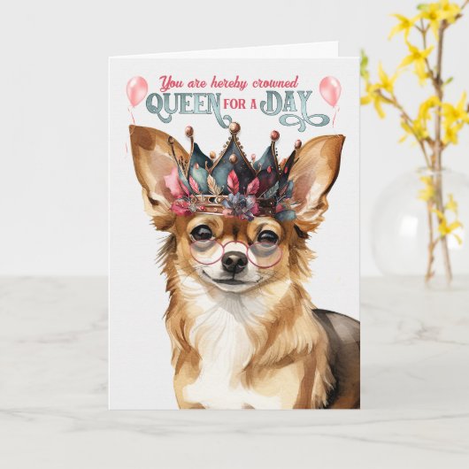 チワホアドッグクイーンフォーアデイおもしろい誕生日 カード (黄色い花)