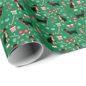 チワホアドッグクリスマスブラックとタン ラッピングペーパー (ロールコーナー)
