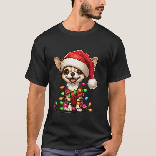 チワホアドッグクリスマスライトサンタハットボーイズ少女 Tシャツ (正面)