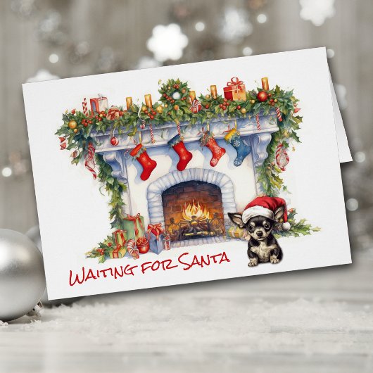 チワホアドッグクリスマス暖炉サンタを待つ