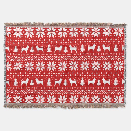 チワホアドッグシルエットクリスマス模様レッド スローブランケット (正面)