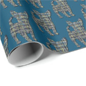 チワホアドッグシルエットY&Bグリッドラインブルー ラッピングペーパー (ロールコーナー)