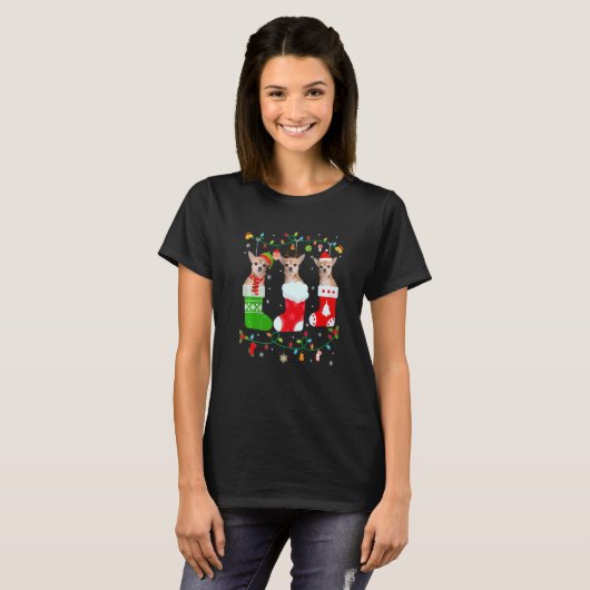 チワホアドッグスリークリスマスソックスセータークリスマスD Tシャツ (正面フル)