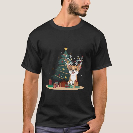 チワホアドッグツリークリスマスセータークリスマスドッグラブ Tシャツ (正面)