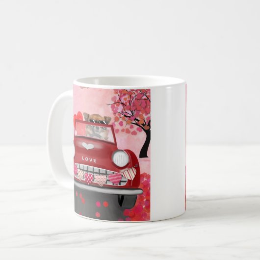 チワホアドッグドライビングカーとハートバレンタイン コーヒーマグカップ (正面左)