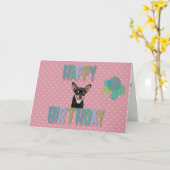 チワホアドッグハッピーバースデー水玉模様バルーン カード (黄色い花)