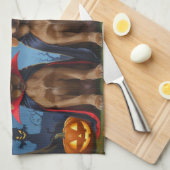 チワホアドッグパンプキンハロウィンおもしろい キッチンタオル (四つ折り)
